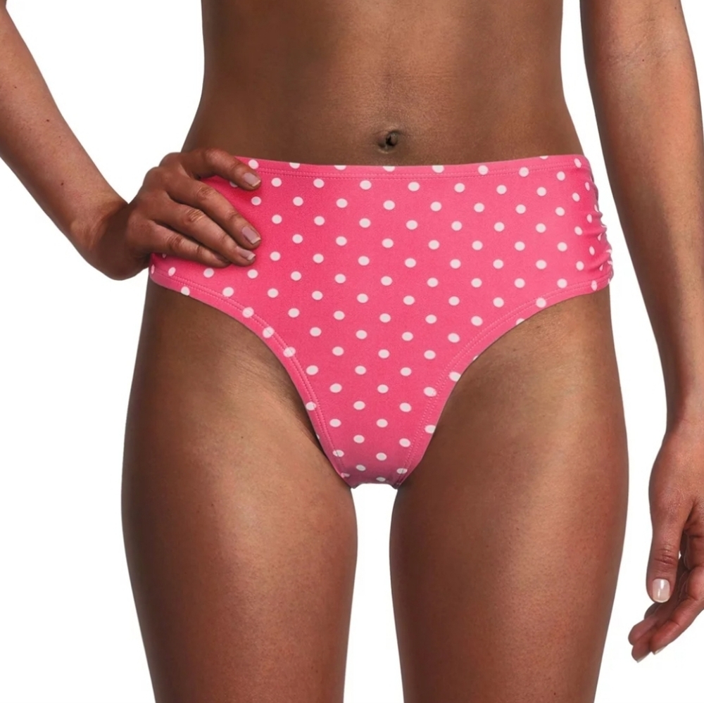 NWT! Time & Tru Pink White Polka Dot Midrise Shirred Sides Bikini Bottoms 3X